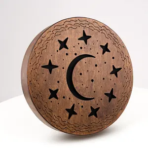 Wooden Rain Disk for Relaxation & Meditation – Soft Water Sound Instrument, Moon & Stars Design
