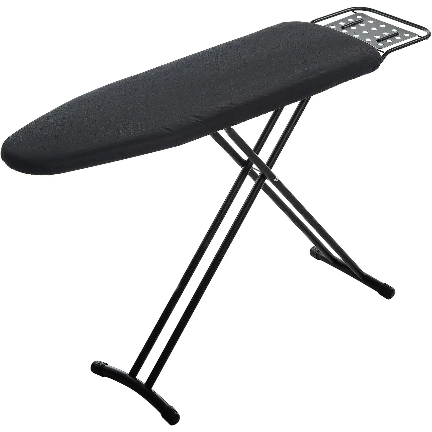Full-size ironing board, 54"x13" heavy-duty compact ironing board, equipped with an iron stand, heat-resistant cover with extra-thick padding, height-adjustable sturdy ironing rack, black