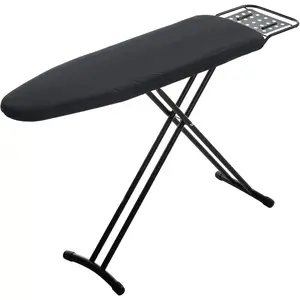 Full-size ironing board, 54"x13" heavy-duty compact ironing board, equipped with an iron stand, heat-resistant cover with extra-thick padding, height-adjustable sturdy ironing rack, black