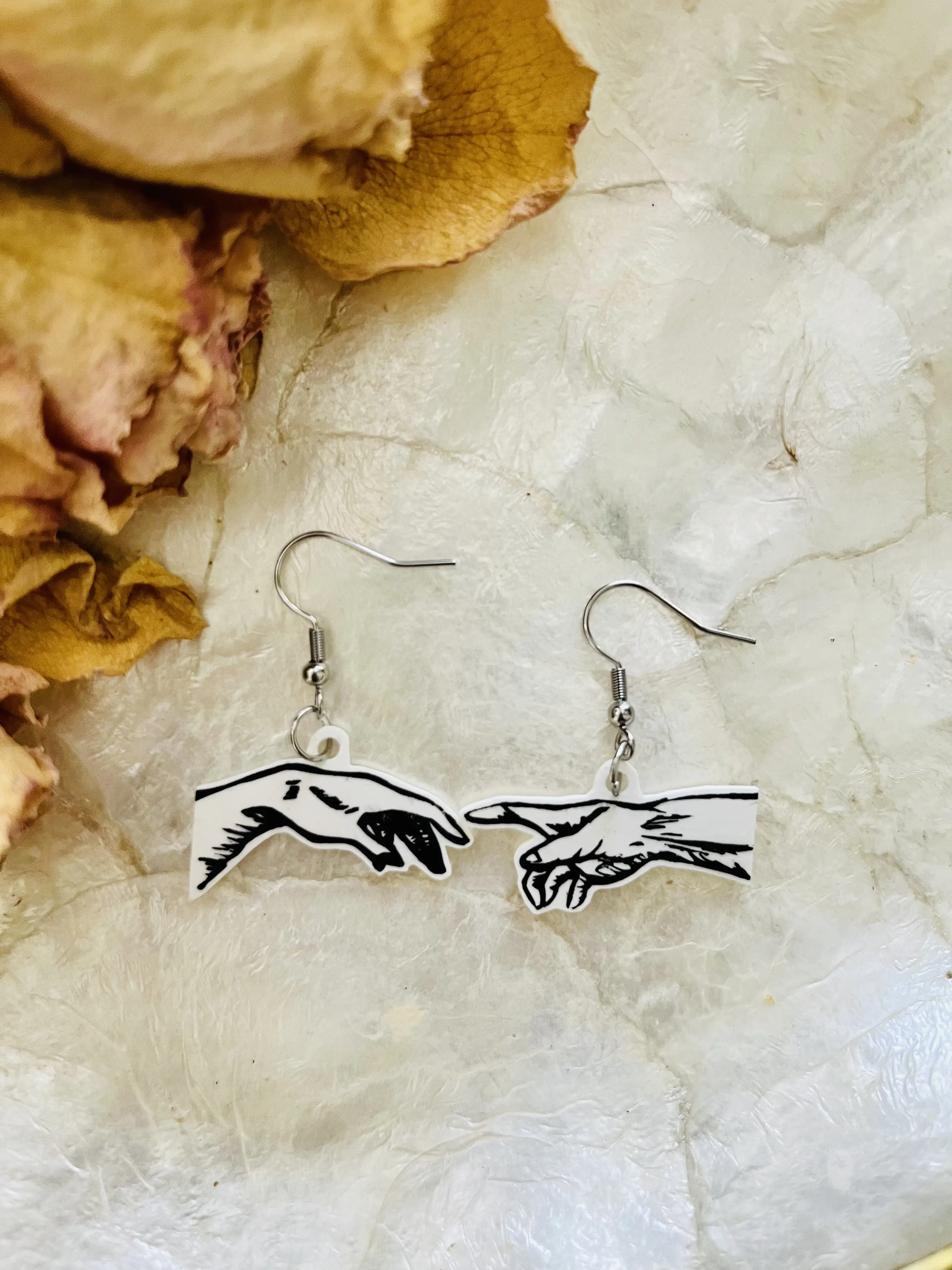 The Creation of Adam dangle shrink plastic earrings - dark academia renaissance painting inspired