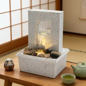 Creative LED Lighted Waterfall Tabletop Decor, Circular Water Fountain for Living Room Entryway Office Desk, Water Landscape Ornament