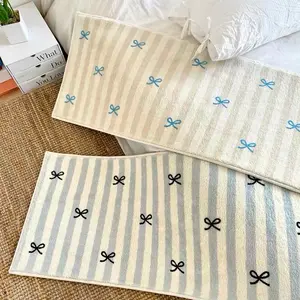 Cute Bow Bedside Rug Runner Washable Soft Girl , Foot Mat, Modern Geometric Pattern
