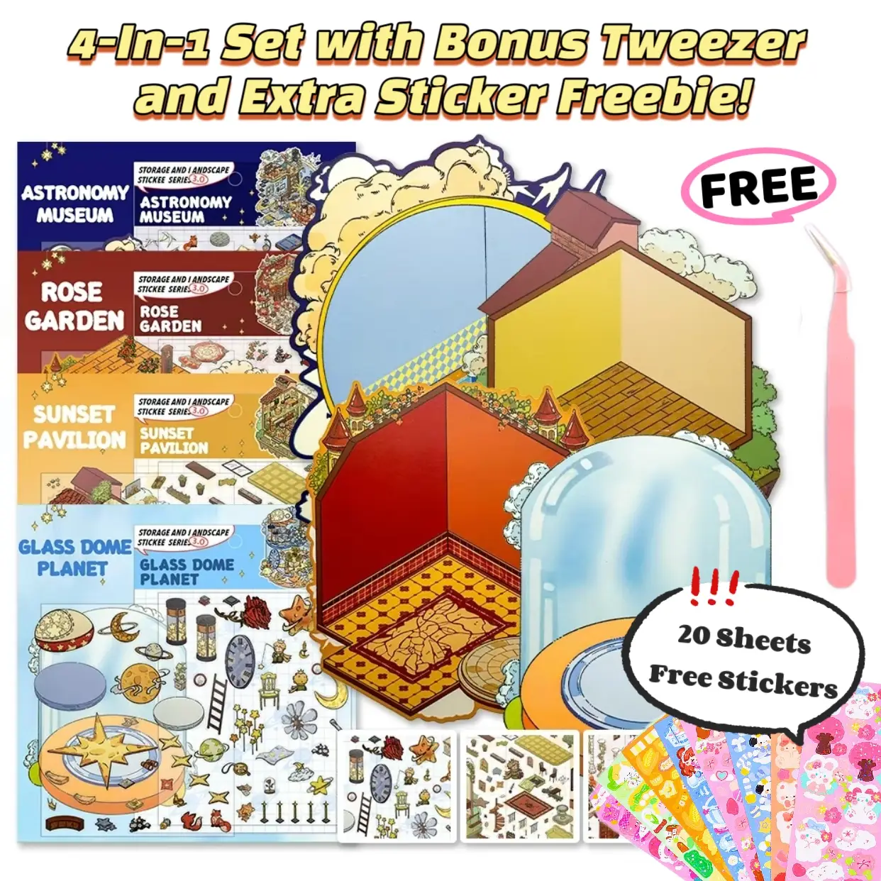 [4 Series of Little Prince Scene Stickers] Large Size, Exquisite Pattern, Original Design, Including Tweezer and Freebie | Artistic Craft, Relaxing St