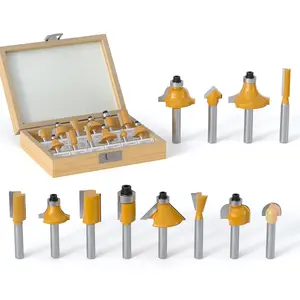 12 count Tungsten Carbide Router Bit Set 1/4 Inch Shank for Beginners Woodwork Tools, Including Dovetail, Chamfer, Straight, Over Round, 90 V Grooving, Raised Panel Router Bit