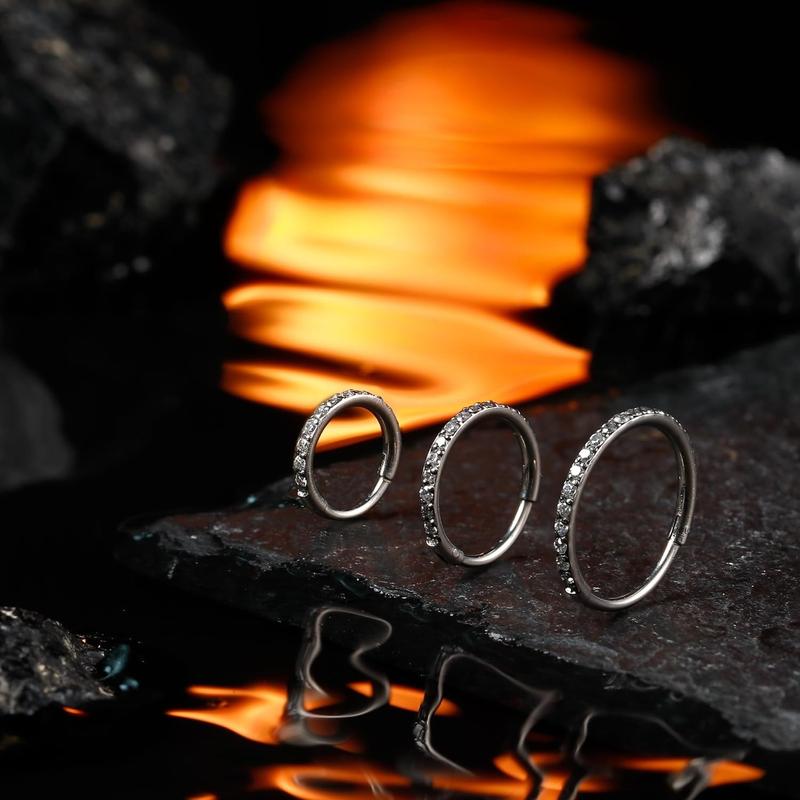 Milacolato 1count G23 Titanium Nose Rings Hoops Hypoallergenic Conch Piercing Jewelry 16G 18G 20G Hinged Segment CZ Paved Clicker Rings for Septum Cartilage Daith Helix Rook Tragus Ear Lobe Earrings for Women Men 6mm/8mm/10mm