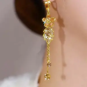 Floral Leaf Tassel Earrings 14K Gold Plated Sparkling Zircon Design, Chic Statement Jewelry Unique Fashion Earrings New Arrival DZEH2601