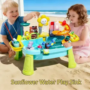 Sunflower Toddler for Kids,Upgraded Water Table for Toddlers 3+，Water Table for Kids Ages 4-8 with Pump, Play Sink with Running Water,Fishing, Spray , Slide Track, Outdoor Sensory Table, Water Table, Summer Beach Toy, Best Gift for Boys & Girls play sink