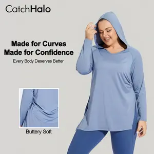CatchHalo Plus Size Drawstring Hooded Longline Active Hoodie - Buttery Soft Fabric for Comfort and Style athletic wear