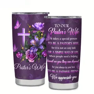 1pc 20oz Double-Layer Insulated Stainless Steel Water Cup Shatterproof Sealable with Lid 304 Stainless Steel Letter Print Pastor'S Wife Theme Personalized Gift for Friend  cappuccino mug water bottle for women