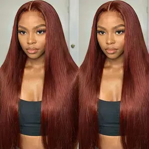 Reshine Hair Reddish Brown 20" Straight Human Hair Glueless Wig 7x5 HD Lace Closure Pre Plucked Hairline  180% High Density  No Glue Needed