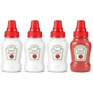 4 count 1 oz Mini Condiment Squeeze Bottles, Mini Ketchup Bottle for Lunch Box Accessories, Salad Dressing Containers, Mini Condiment Squeeze Bottles for Sauces Syrup, Adults Bento Box
