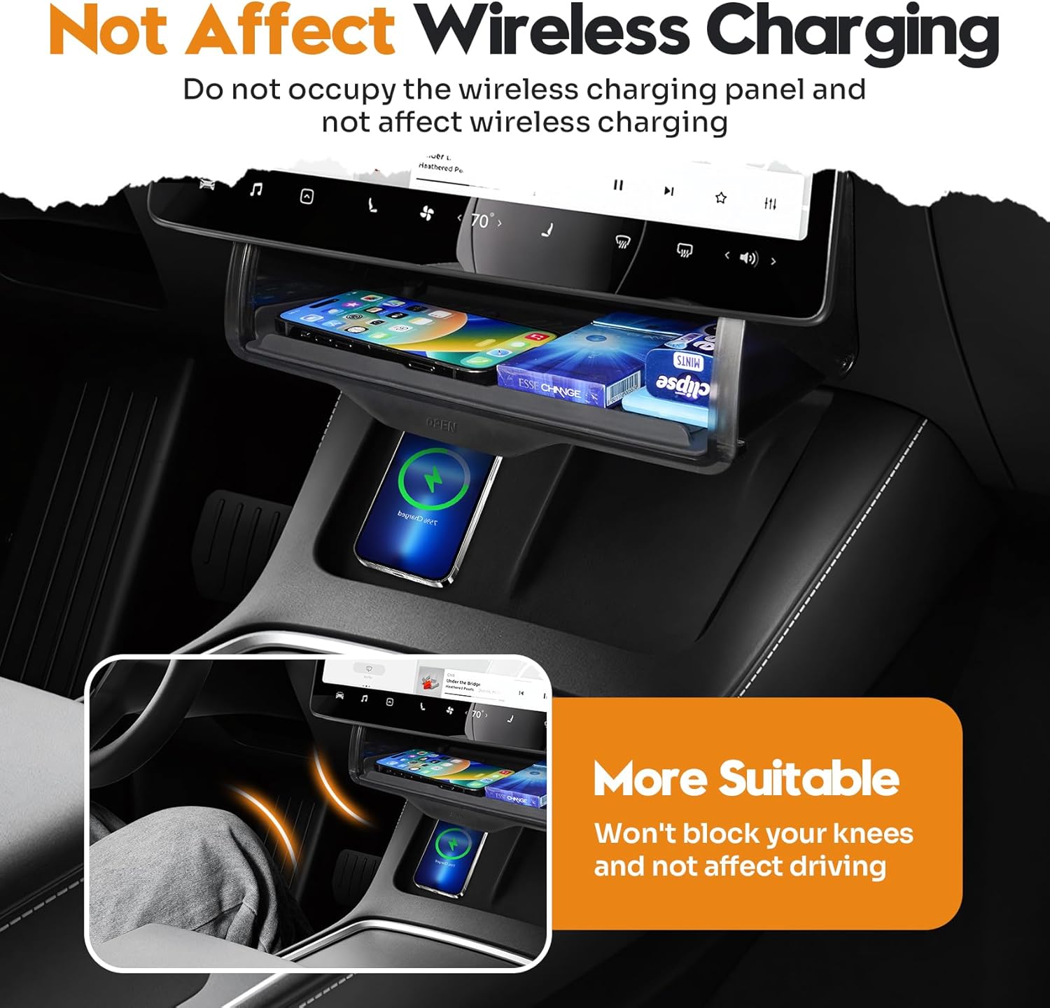 Under Screen Storage Organizer for 2016-2025 2026 Tesla Model Y/Model 3 Accessories (Fit New Model Y Juniper/Model 3 Highland), Hidden Center Console Organizer Tray with Anti-Slip Silicone Pad