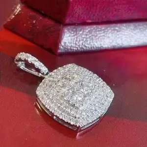 1Pc Shinny Zirconia Delicate Pave Setting Square Pendant Necklace for Women Bridal Wedding Fashion Accessories