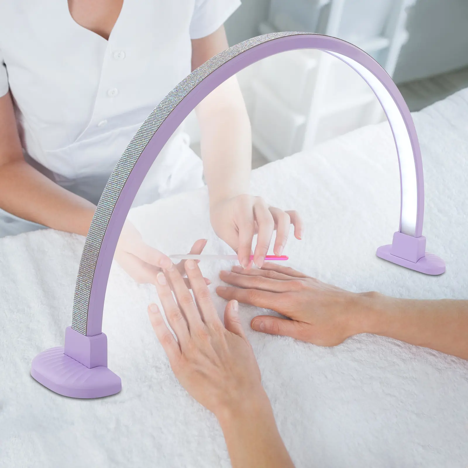 CNCEST 48W Half Moon LED Arch Desk Lamp for Nail Techs - Adjustable Lighting, 3 Color Modes, Alloy&PVC Construction, 48W LED with 384 Beads, User-Friendly Design, Easy-Clean Indoor Nail Essential Table Lamp