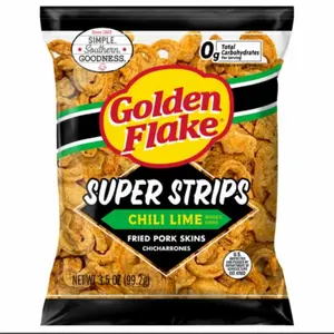 Golden Flake Pork Skins Super Strips Chili Lime 3.5 oz. (12 bags)