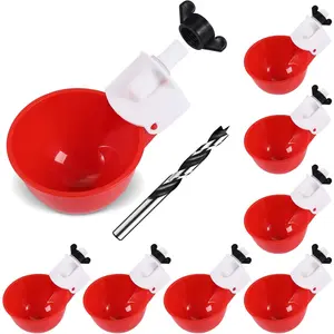 Chicken Waterer Cups (8 Pack/Red) - DIY Automatic Large Chicken Water Feeder for Ducks,Chicks, Turkeys, Quail, Bunny, Bird and Other Various Poultry Dispenser with Matching Drill
