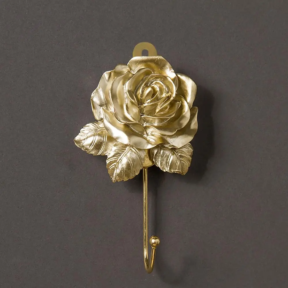 Decorative Wall Hook,  Flower Key Hook,  Rose Bathroom Towel Hooks, Cute Hooks for Coat, Scarf, Bag, Robe, Hat for Wall Hanging Things (Brass Color)