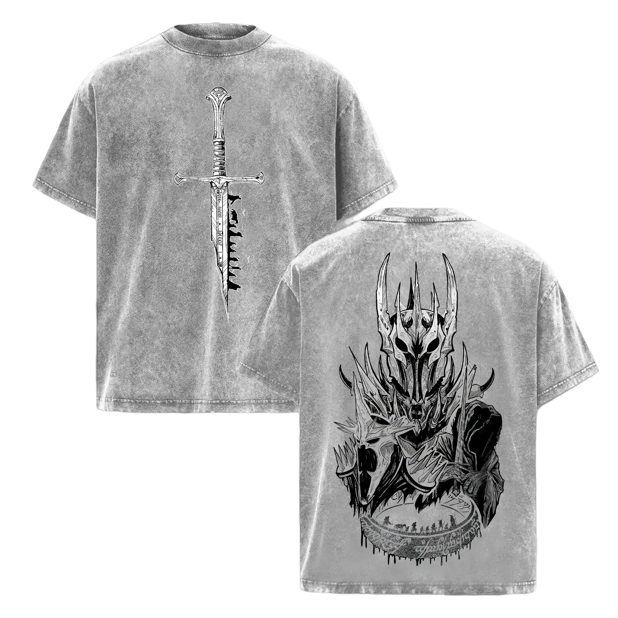 Men's Sauron Graphic Print Tshirt - Vintage Retro Oversized Heavyweight Tee, 230gsm Washed Cotton, Rib Round Neck, Free Expedited Shipping, Tops, Shortsleeve, Casual, Menswear, T-Shirt, Rib Crew Neck, Relaxed Loose, Premium Cotton, 2Xl, 4Xl, 5Xl