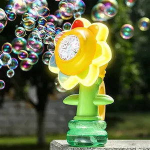 Sunflower Bubble Machine for Kids Automatic Bubble Maker with Colorful Lights Handheld Flower Swing Dance Bubble Toy for Toddlers Summer Outdoor Party Birthday Gift