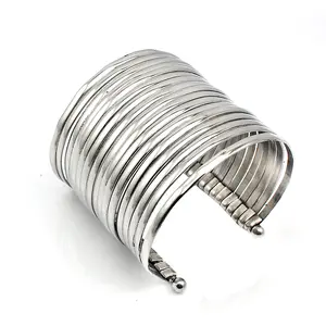 Chunky Hip hop Wide Stackable Cuff Bangles for Women Stainless Steel Overlap Exaggerated Bracelets Funky Jewelry