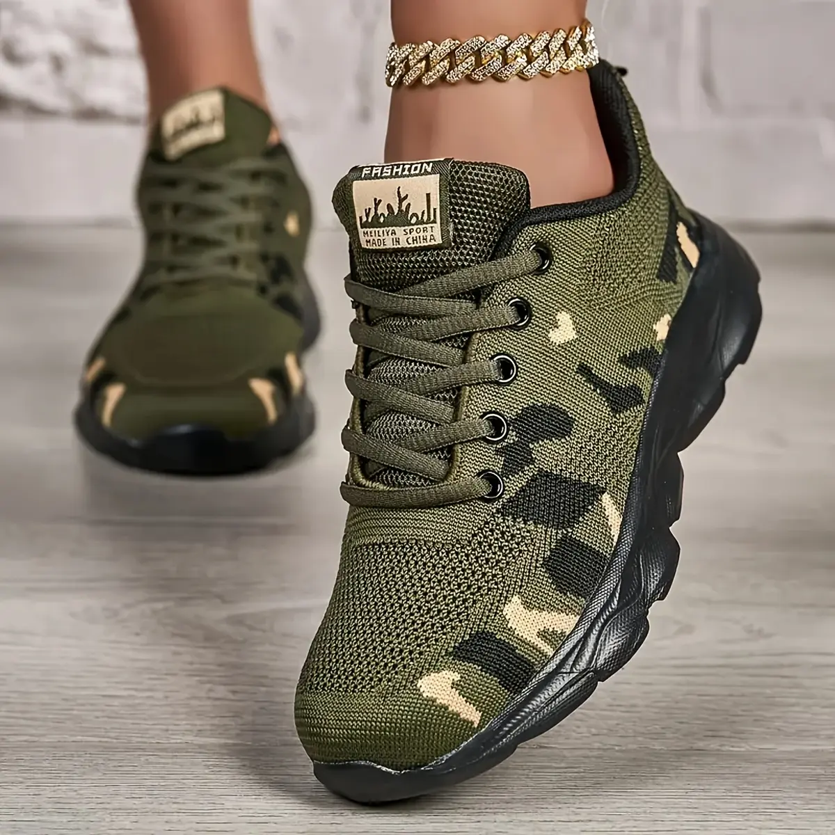 Women's Camouflage Breathable Mesh Sneakers - Lightweight Non-Slip Lace-Up Running & Walking Shoes for Outdoor Activities, Camping Shoes, Fashion