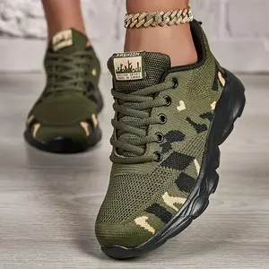 Women's Camouflage Breathable Mesh Sneakers - Lightweight Non-Slip Lace-Up Running & Walking Shoes for Outdoor Activities, Camping Shoes, Fashion