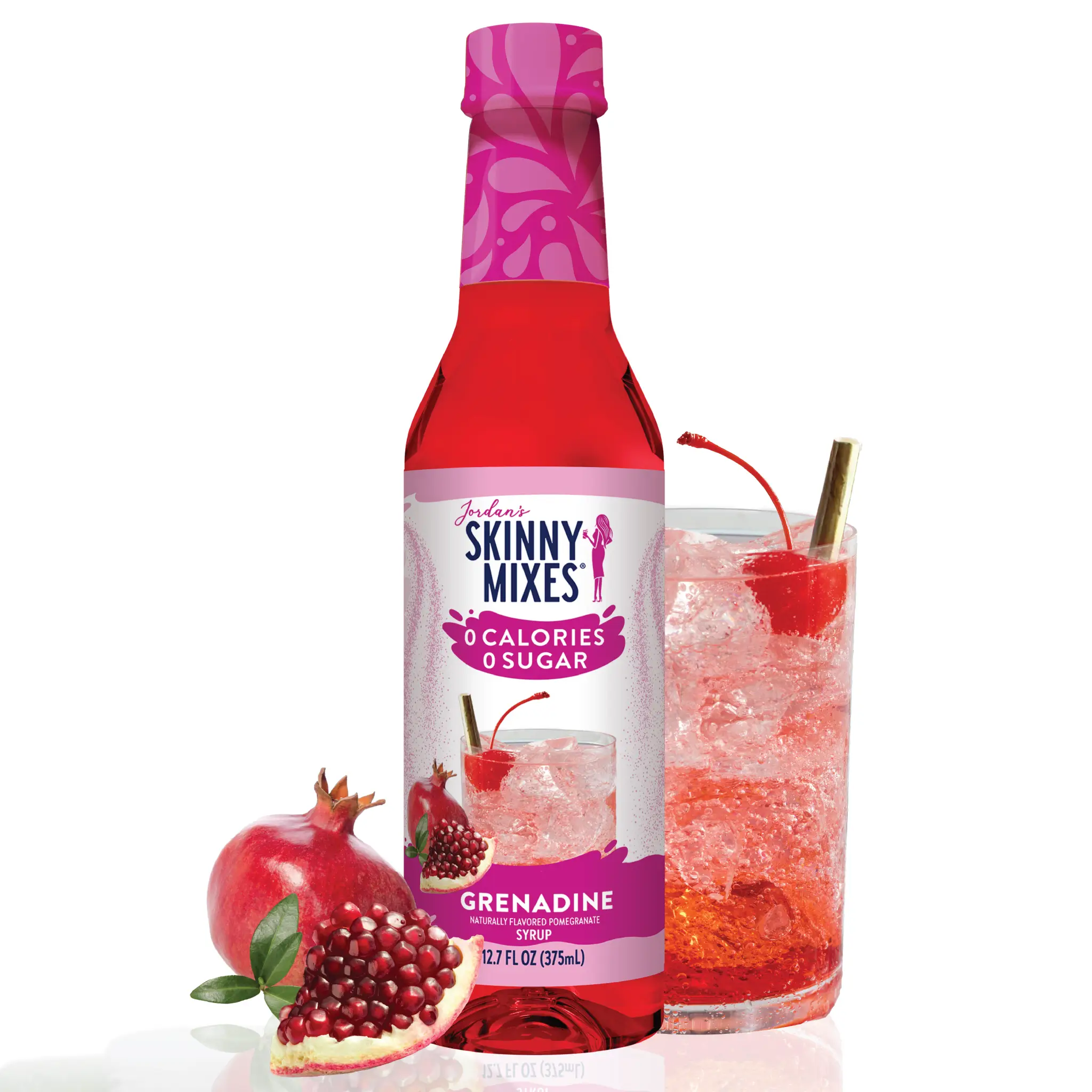 Jordan's Skinny Mixes Sugar Free Grenadine Syrup 375ml - 0 Calories 0 Sugar Sweet Tangy Tart Flavor for Cocktails - Beverage