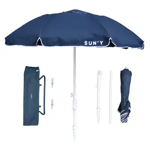 Sun'y Escapes Wind Resistant Beach Umbrella | 6.5ft with Sand Anchor & Tilt | UPF 50+ Recycled Fabric | Portable Carry Bag