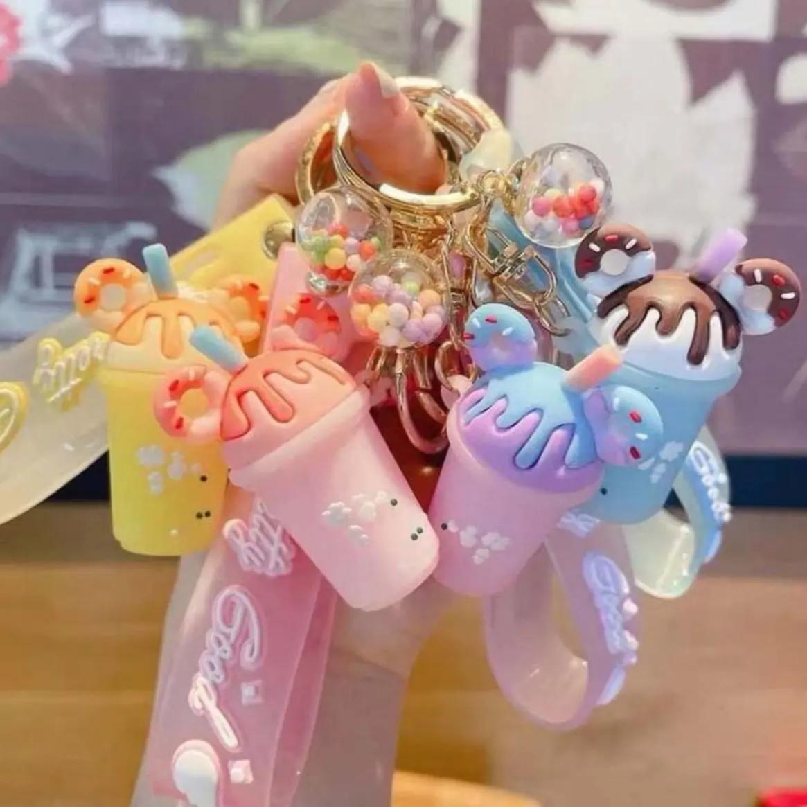 Ice cream bubble tea keychain
