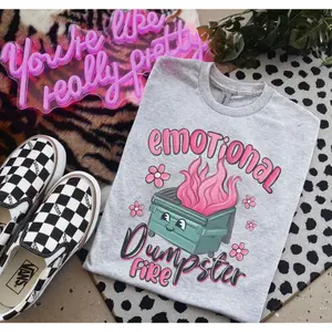 Mental Health - Emotional Dumpster Fire Bleached Shirt Comfy Unisex Jersey Top Casual Vintage Style Short Sleeve Crew Neck Medium Length