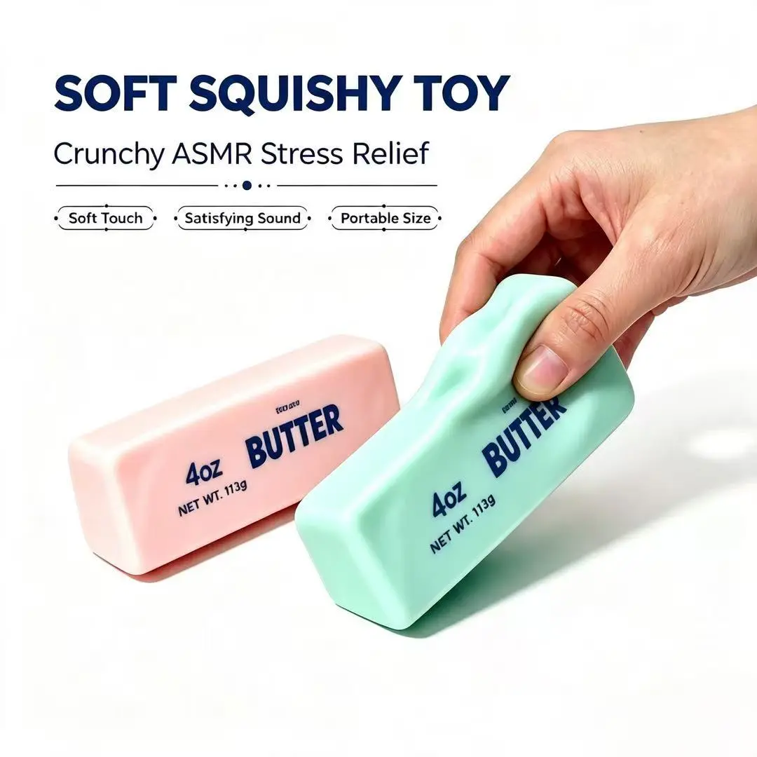 KIDGENIUS Crunchy Squishy Butter Bar Fidget Toy - Soft Texture with Crackling Sound & Beads Inside for Sensory Relief, Anxiety & Stress Reduction, Ideal for Kids