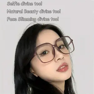 1pc No Lens Glasses Frame, Slimming Face Enhancer, Selfie Essential, Ultra-Light Frame, Conceals Dark Circles, Must-Have for Large Faces, Hidden Dark Circles, Fashion Frame Eyeglasses, Rectangle Frames Eyeglasses