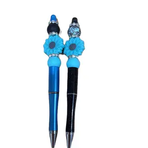 Teal Black and Cow Flower Pens with Elegant Beaded Design for Stylish Writing