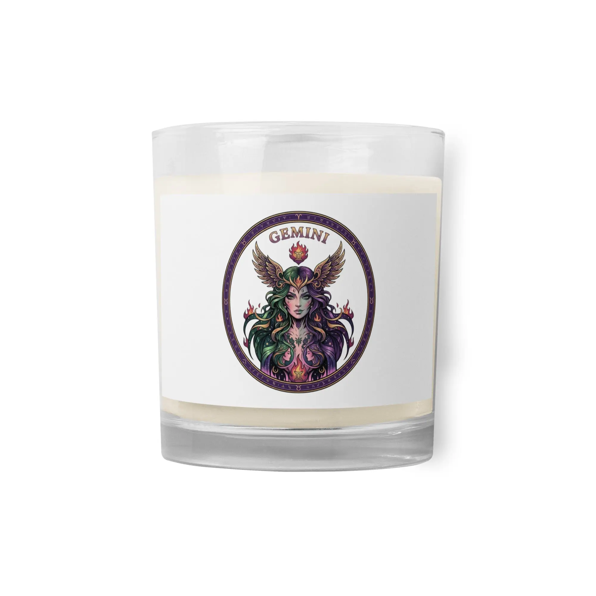 Gemini Glass Jar Soy Wax Candle - Aromatic Vessel Candle with Print Design, Home Decor for Rooms, Wax Candles, Candle Vessel Candles