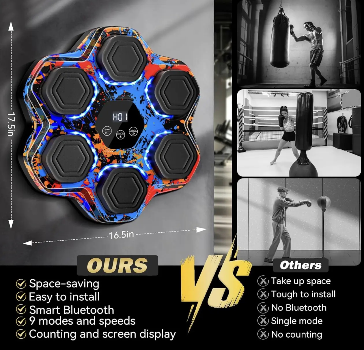 Music Boxing Machine, Smart Bluetooth Boxing Machine with Gloves, Wall Mounted Music Punching Trainer for Kids Adult, LED Electronic Boxing Workout Target with 9 Modes & 9 Speeds Fun Christmas Black Friday House Mom Dad Son Daughter Present Gift Digital