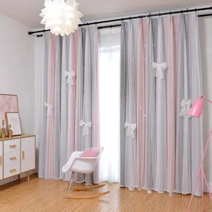 Star Print Double Layer Curtain, Modern Simple Curtain, Window Drapes, Home Decor for Living Room Bedroom, Ramadan Decorations