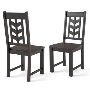 COSTWAY - Kitchen Side Dining Chair Set of 2 with Rubber Wood Frame-Rustic Brown