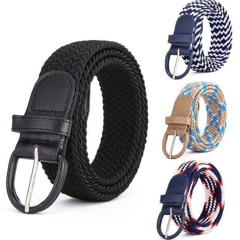 1pc Unisex Elastic Braided Belt with Classic Pin Buckle - Black, Blue & White Houndstooth, Navy Blue, Light Blue & White, Orange & White Striped Designs for Casual, Jeans, and Casual Attire, Sporty Belt | Stylish Belt | Durable Buckle, Belt
