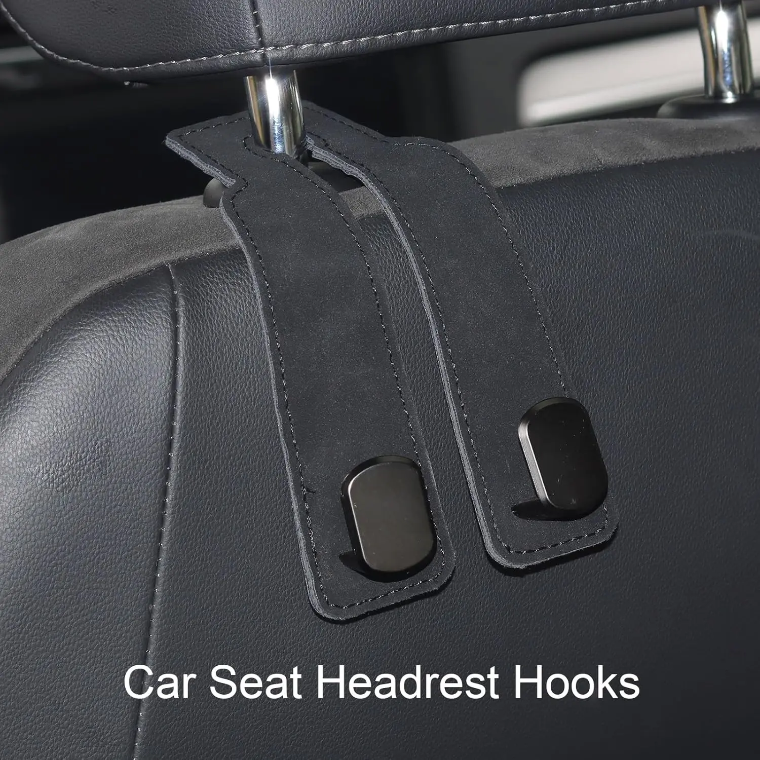 Car Seat Headrest Hooks - 2 Pack Universal Car Purse Hook, Leather Car Bag Purse Holder with Double Metal Hooks for Handbags, Grocery Bags, Bottles, Phones