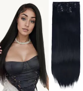 6Pcs Clip In Ponytail Extensions 24 Inches Fake Heat Resistance Clip-in Hairpiece Long Straight Synthetic Hair Extension for Women Girls Party daily Use busy lifestyle fashionable