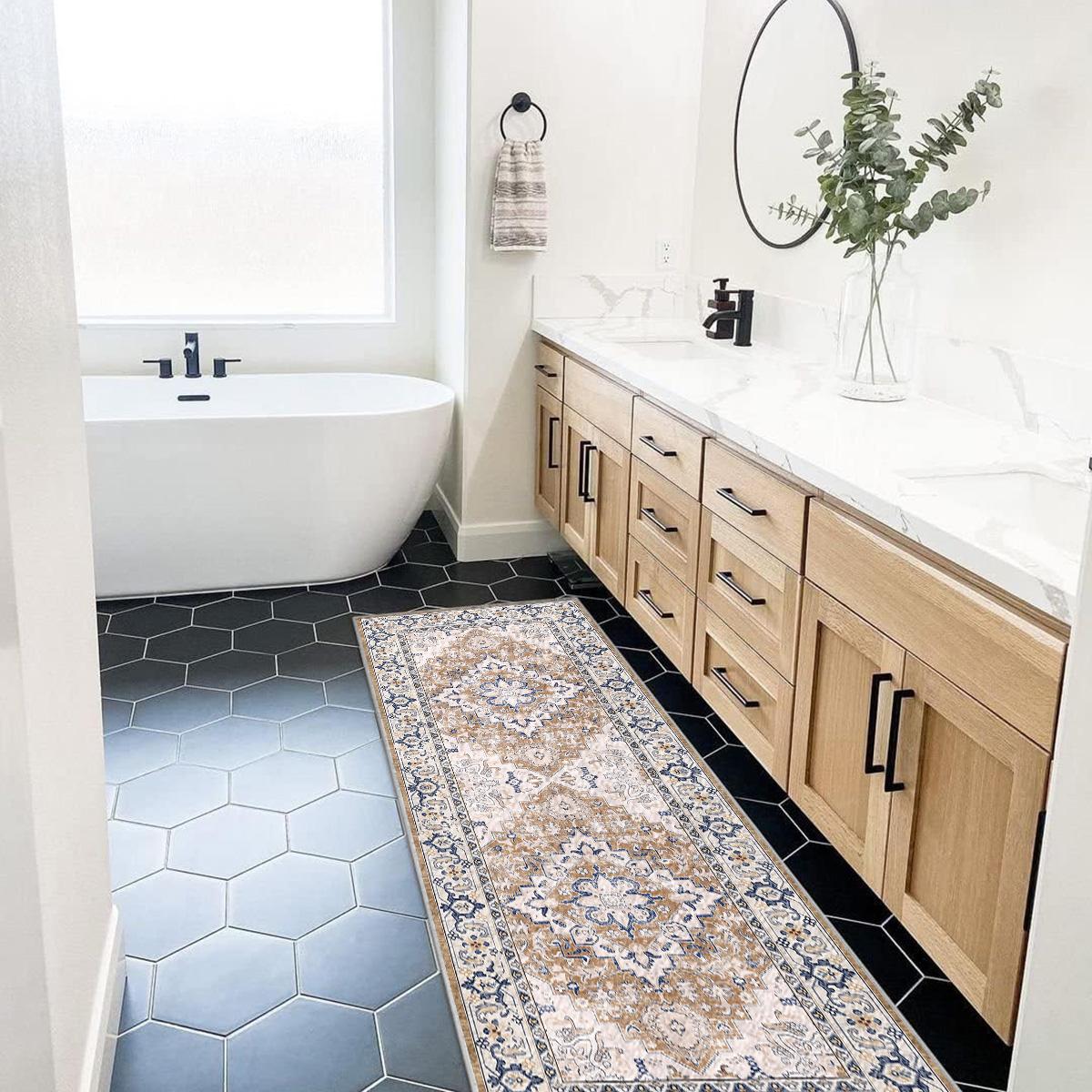 2'x6' Washable Boho Runner Rug, Non Slip Vintage Bohemian Indoor Carpet for Bedroom, Kitchen, Living Room, Hallway