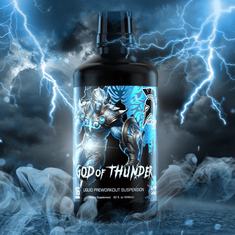 God of Thunder Liquid Pre Workout EXTREME – Centurion Labz High Stim Drink, 16 Servings - Fast Absorbing Liquid Glycerol Formula with Citrulline, Beta Alanine, 300mg Caffeine, Alpha GPC, Synephrine & S7 Superfood Blend – Energy, Pumps & Power