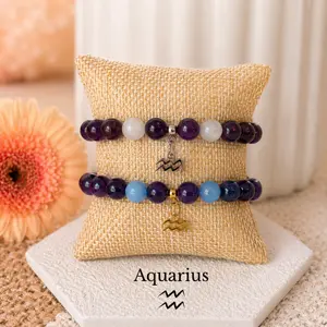 Aquarius Zodiac Bracelet Garnet Amethyst Aquamarine Moonstone | Intuition Clarity Individuality | Crystal Jewelry Gift