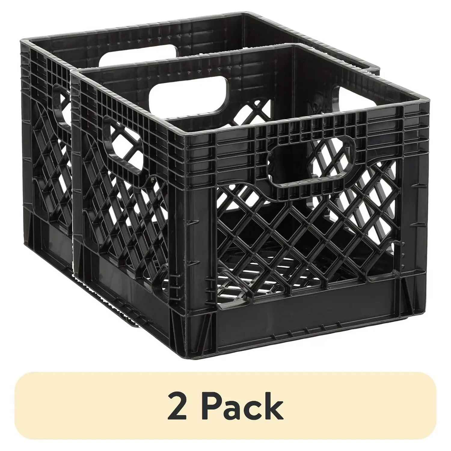 (2 pack) Juggernaut Storage 16QT Heavy-Duty Plastic Square Milk Crate Black