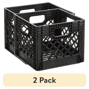 (2 pack) Juggernaut Storage 16QT Heavy-Duty Plastic Square Milk Crate Black