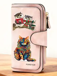 1pc owl and cat Women'S Long Wallet, Multi-Functional Wallet, Portable Snap Closure Coin Purse, Birthday Gift and Daily Commute for owl lovers, Playful Design, Perfect Holiday Gift, Perfect for Outdoor, Travel, and Family Use3.26PYT-14