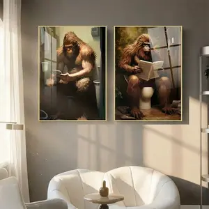 When a Primate Has More Class Than You. 2  Canvas Print of a Monkey Reading in the Bathroom. The Ultimate Conversation Starter for Your Toilet. #FunnyBathroomArt #ConversationPiece