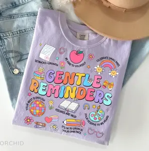 Comfort Colors Gentle Reminders School Psychologist Counselor T-Shirt, Mental Health Shirt, Positive Affirmations Graphic Tee, School Counselor Shirt