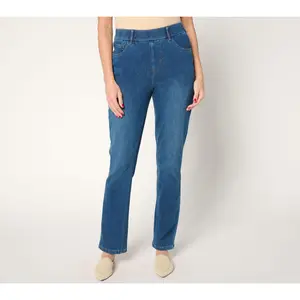 Isaac Mizrahi Live! Petite Knit Denim Straight-Leg Pull-On Jeans