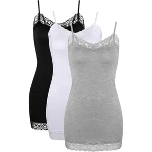 3 Pcs Women Long Camisoles Lace Tank Tops Neck Cami Adjustable Spaghetti Strap Trim Lace Tank Top for Women Wearing